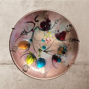 Vintage Landau California Cloisonne' Enameled Cooper Plate With Floral Motif